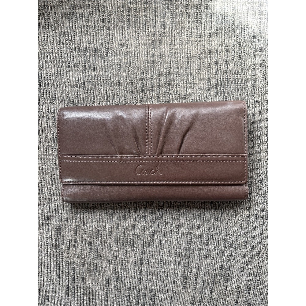 Coach Soho Brown Pleated Leather Trifold Wallet Clutch